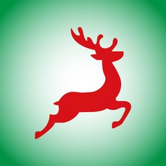 Christmas deer red flying icon sihouette on green background. Happy merry christmas icon design.