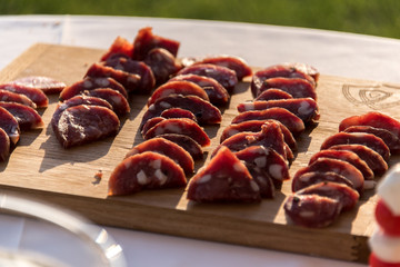table with buffet and aperitifs for wedding ceremony