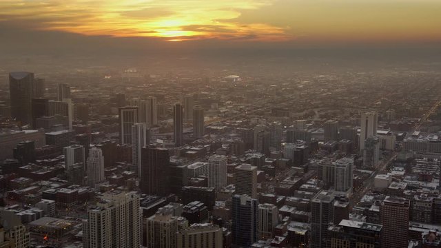 Amazing sunset over Chicago from a skyscraper