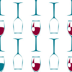 seamless pattern with blue wineglass with wine. vector