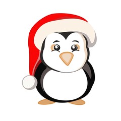 New year penguin in a red hat with a white pompon