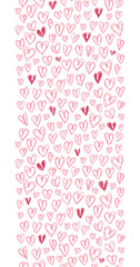 Hand Drawn Doodle Pink and White Hearts Valentine's Day Vector Seamless Border. Line Drawing Background
