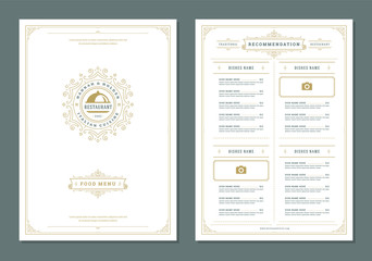 Restaurant menu design and label vector brochure template.