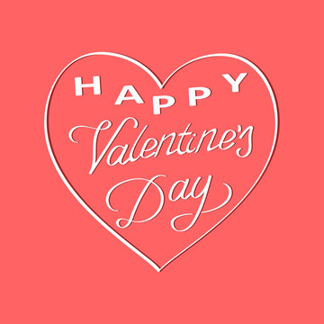 Happy Valentines Day lettering with white heart. Valentine's Day background. Vector illustration.