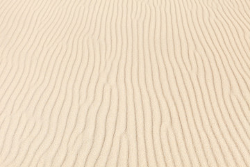 The wavy texture of the sand on the beach. The background image. Top view