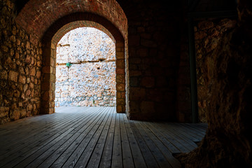 The Archway in medieval castle in Alanya, Turkey. Copy space in shadows.