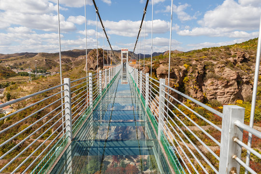 Glass Suspension Bridge In The Mountains