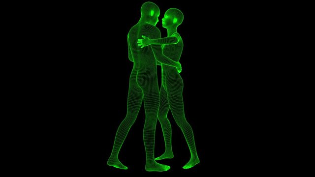 4K Futuristic Wireframe Android AI Couple Dancing Seamless Loop