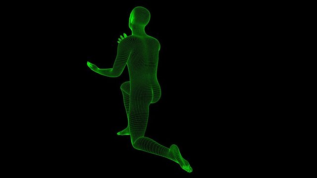 4K Futuristic Wireframe Android AI Man Begging Asking on Knee Seamless Loop