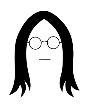 Man and male with stylish retro circular glasses and long hair. Vector illustration