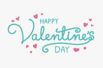 Fototapeta na wymiar Valentine's Day lattering with cute hand drawn hearts. Vector