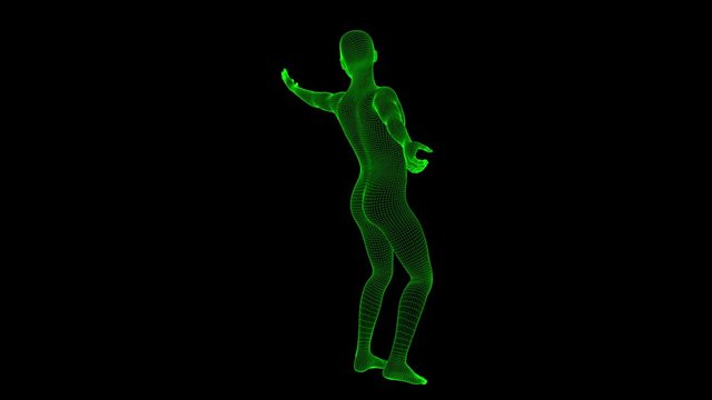 4K Futuristic Wireframe Android AI Man Playing Tennis Seamless Loop