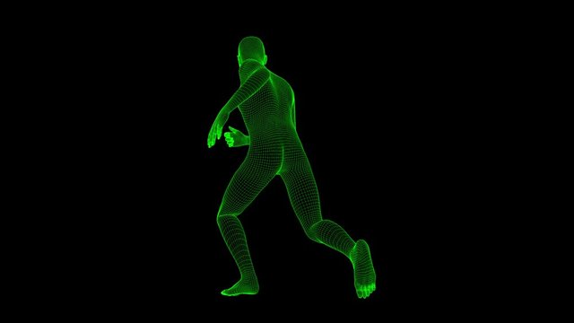4K Futuristic Wireframe Android AI Man Running Seamless Loop