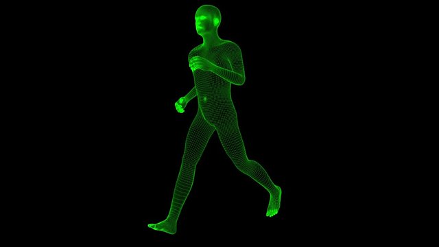 4K Futuristic Wireframe Android AI Man Running Seamless Loop