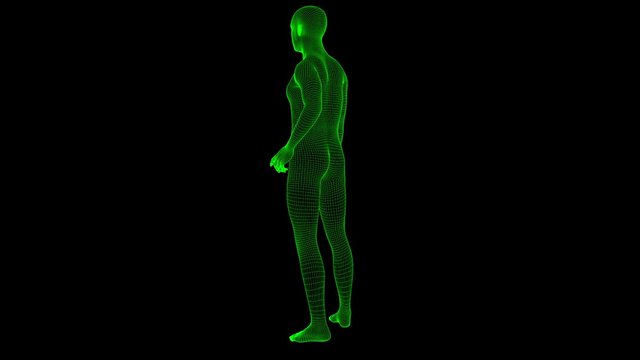 4K Futuristic Wireframe Android AI Man Standing Seamless Loop