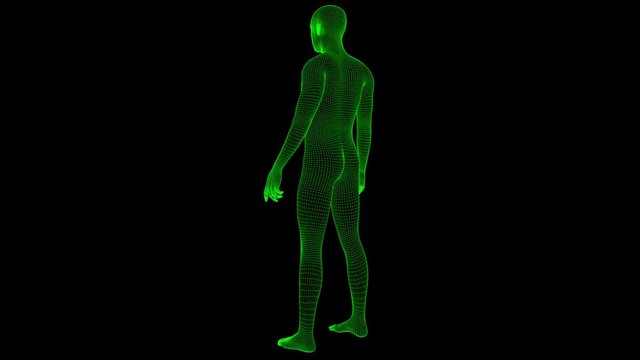 4K Futuristic Wireframe Android AI Man Standing Seamless Loop