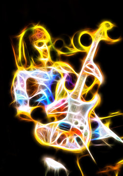 flaming evil phantom playing an electric guitar