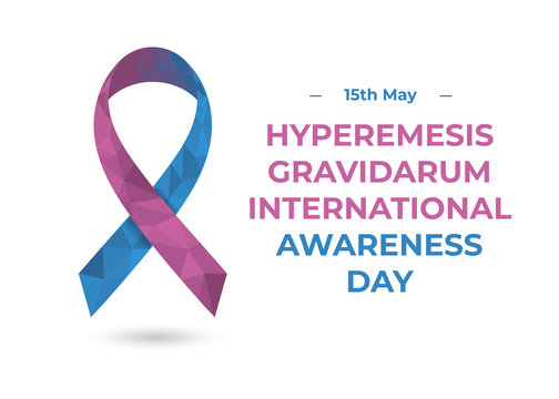 Hyperemesis Gravidarum International pink and blue awareness day (15th May) ribbon. Low poly vector illustration for web and printing.