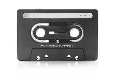 vintage music cassette with blank label on white