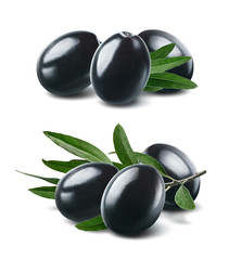 Black olives set isolated on white background