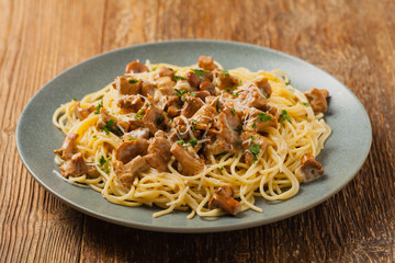 Spaghetti with mushroom chanterelles