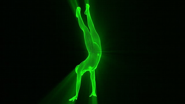 4K Futuristic Wireframe Android AI Shine Man Handstand Seamless Loop