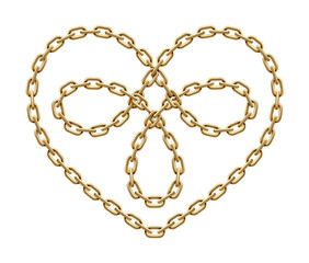 Heart symbol made of golden chains. Triple love sign. Vector illustration.