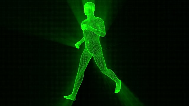 4K Futuristic Wireframe Android AI Shine Man Running Seamless Loop