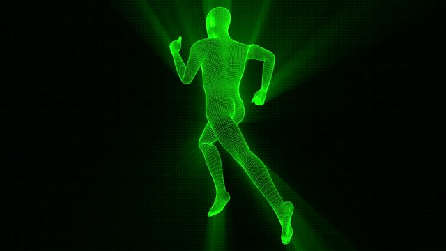 4K Futuristic Wireframe Android AI Shine Man Running Seamless Loop