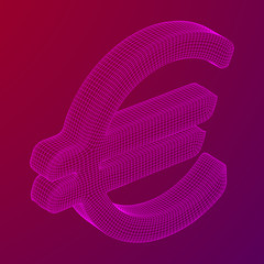 Euro sign abstract model line and composition digitally drawn. Wireframe low poly mesh vector illustration