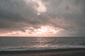 Sunset sea overcast