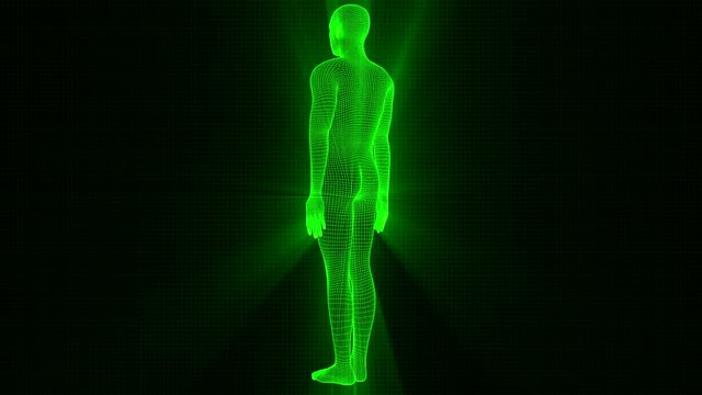 4K Futuristic Wireframe Android AI Shine Man Standing Straight Seamless Loop