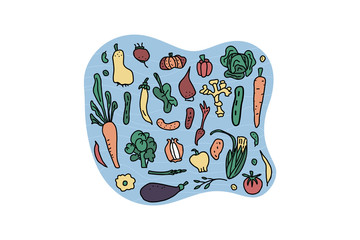 Set of vector vegetables doodle composition.