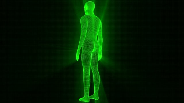 4K Futuristic Wireframe Android AI Shine Man Standing Seamless Loop