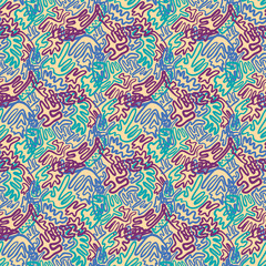 Abstract doodle and boho style handcraft fabric pattern for girls, boys, clothes. Traditional Ethnic design for clothing and textile background, carpet or wallpaper. Fashion style. Colorful bright