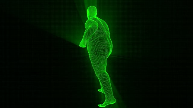 4K Futuristic Wireframe Android AI Shine Obese Man Fighting Seamless Loop