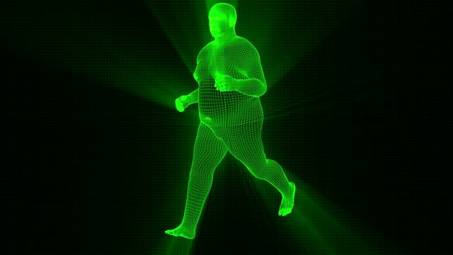 4K Futuristic Wireframe Android AI Shine Obese Man Running Seamless Loop