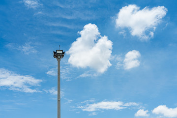 LED lights steel  led lights with blue sky and cloud background. LED lights with solar cells power.