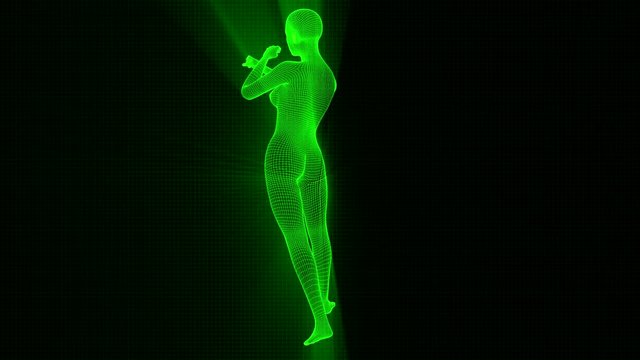 4K Futuristic Wireframe Android AI Shine Woman Fighting Seamless Loop