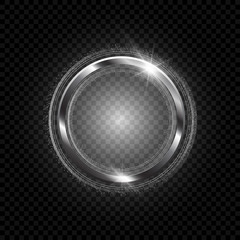 Vector silver frame with lights effects. Shining circle banner. Isolated on transparent background. Vector illustration, eps 10