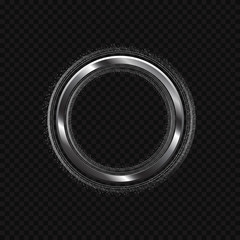 Vector silver frame with lights effects. Shining circle banner. Isolated on transparent background. Vector illustration, eps 10