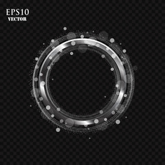 Vector silver frame with lights effects. Shining circle banner. Isolated on transparent background. Vector illustration, eps 10