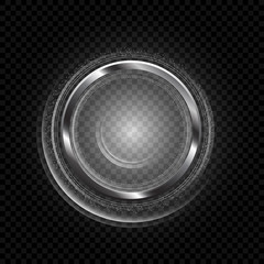 Vector silver frame with lights effects. Shining circle banner. Isolated on transparent background. Vector illustration, eps 10