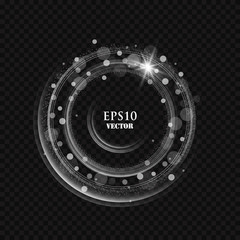 Vector silver frame with lights effects. Shining circle banner. Isolated on transparent background. Vector illustration, eps 10