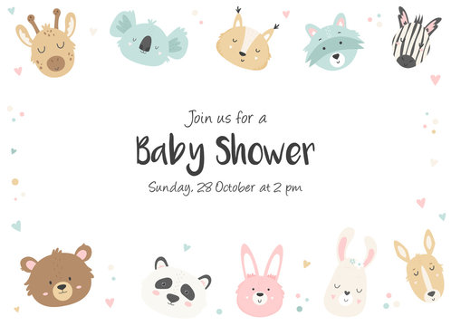 Baby Shower Invitation With Cute Animals.