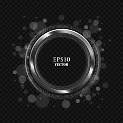 Vector silver frame with lights effects. Shining circle banner. Isolated on transparent background. Vector illustration, eps 10