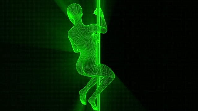 4K Futuristic Wireframe Android AI Shine Woman Poledancer Seamless Loop