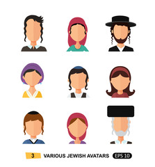 Jewish man and woman people avatars users icon flat cartoon concept vector isolated on white 