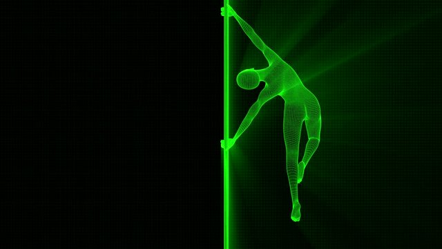 4K Futuristic Wireframe Android AI Shine Woman Poledancer Seamless Loop