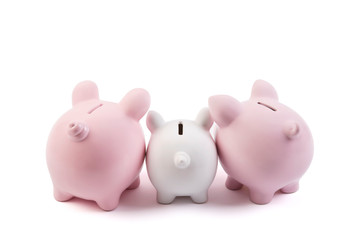 Three piggy banks on white background with clipping path 